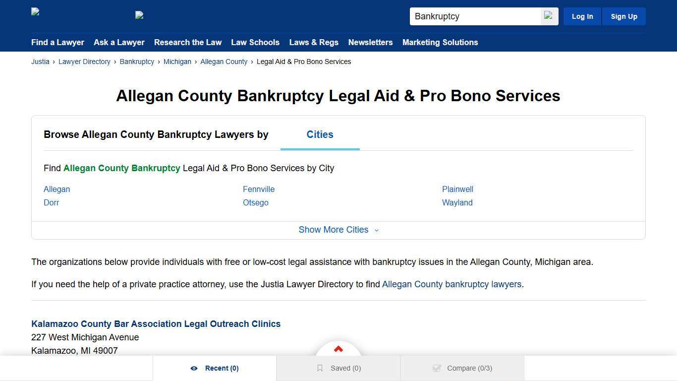 Allegan County Bankruptcy Legal Aid & Pro Bono Services Justia